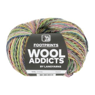 Wool Addicts Footprints sh 6 from Lang Yarns. A fantasy printed blend of wool, cotton and nylon for fabulous lightweight and breathable summer socks
