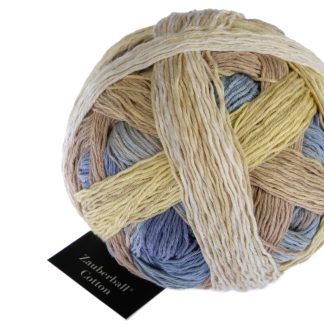 Schoppel Wolle Zauberball Cotton Sh2440. Soft, luxurious, Greek cotton in a fingering weight, with long gradual colour changes.