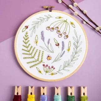 Hawthorn Handmade Embroidery Kit - Wildwood for beginner stitchers.. includes pre printed fabric, threads and hoop. On SALE at Hoop Haberdashery.